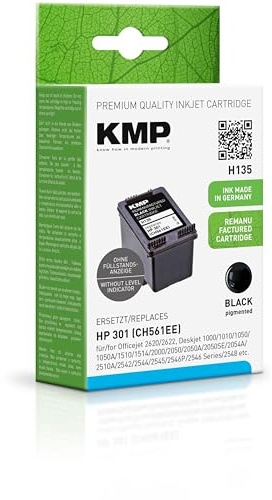 KMP Tintenpatrone passend für HP 301 Black (CH561EE) - H135 - für Officejet 2620 2622, Deskjet 1000 1010 1050 1050A 1510 1514 2000 2050 2050A ... etc.
