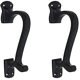 A29 Set of 2 Door Handle Pull Handmade Cast Iron Black Powder Coat Finish Heavy Duty Long Pull Handle for Gate Kitchen Furniture Cabinet Closet Drawer