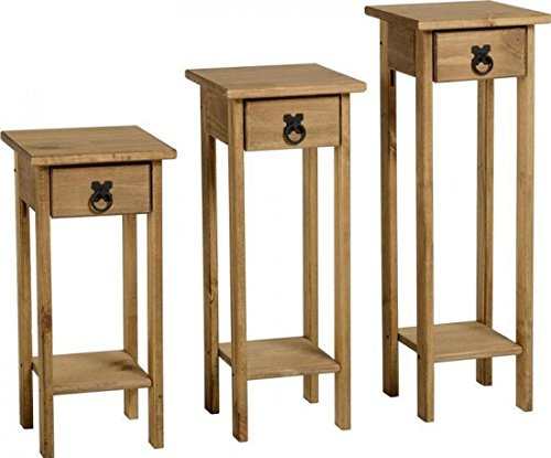 Corona Distressed Waxed Pine Set of Three Plant Stands by Home Essence