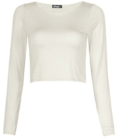 Fast Fashion Damen Kurz Top Plain Langen Ärmeln Viskose Jersey