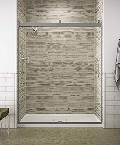 KOHLER K-706009-L-SH Levity Sliding Shower Door, 74H x 56-5/8-59-5/8W with 1/4 Thick Crystal Clear Glass with Bright Silver Frame
