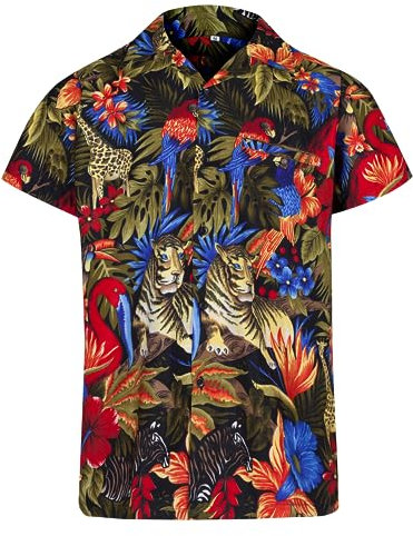 REDSTAR Mens Hawaiian Shirt Short Sleeve Hawaiian Shirts for Men Funny Shirt - Ugly Shirt with a Jungle Animal Print for Funky Shirts for Men and Stag Shirt (XXL, Black)
