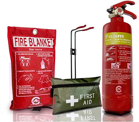 FSS UK Plus FIRE Safety Pack. 1 Litre Foam Extinguisher + FIRE Blanket with Essential 1ST AID KIT. CE Marked. 1ST AID KIT