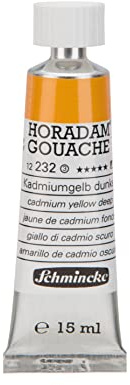 Schmincke - HORADAM® Gouache, cadmium yellow deep, 232, 15 ml finest gouache color, highest concentration of pigments, luminosity and depth of color