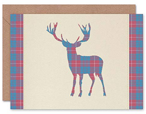 Wee Blue Coo SCOTTISH HIGHLAND STAG DEER ANTLERS TARTAN SCOTLAND BLANK GREETINGS CARD
