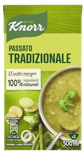 Knorr Passato di Verdure Tradizionale, Minestrone con 10 Verdure, 100% Ingredienti Naturali, Ricco di Fibre e Fonte di Proteine, Senza Conservanti Aggiunti, Senza Coloranti, Vegetariano, 500 ml