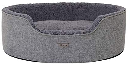 lionto Hundebett mit Wendekissen und waschbarem Bezug, formstabiles Hundekörbchen mit Anti-Rutsch-Noppen, 73x60 cm, kuscheliges Heimtierbett für Hunde und Katzen mit Plüsch, grau