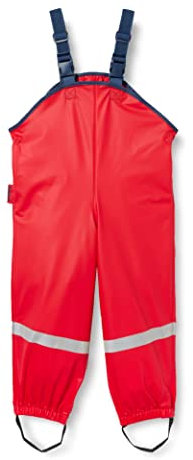 Playshoes Pantaloni fango, salopette antipioggia, fodera in tessuto, Pantaloni antipioggia antivento e impermeabili Unisex - Bambini e ragazzi, rosso, 140