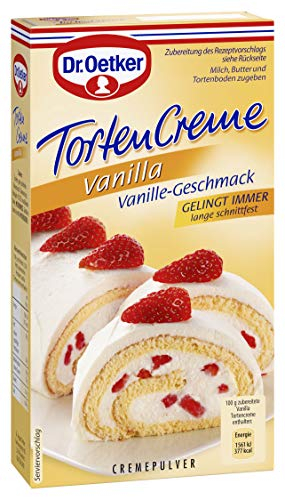 Dr. Oetker Tortencreme Vanilla 140 g – Verwirklichen Sie Ihren persönlichen Tortentraum mit der Dr. Oetker Tortencreme Vanilla, die allen Torten mit Creme einen leckeren Geschmack nach Vanille verleiht.