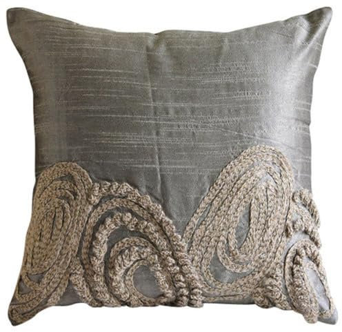 The HomeCentric Entwerfer Silber Kissen Fälle, Jute - Strudel Kissen Decken, 50x50 cm Kissenbezuge Dekor, Geometrisch Zeitgenossisch Werfen Kissen Decken, Platz Seide Werfen Kissen - Silver Jute