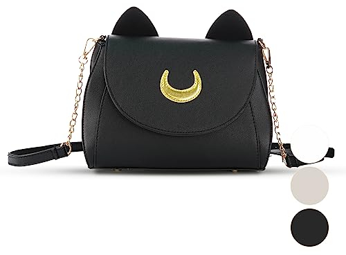 YARBAR Damen Umhängetasche Kawaii Schultertaschen Süße Katzenform Schulter Handtaschen Casual Taschen Pu Leder (Schwarz)