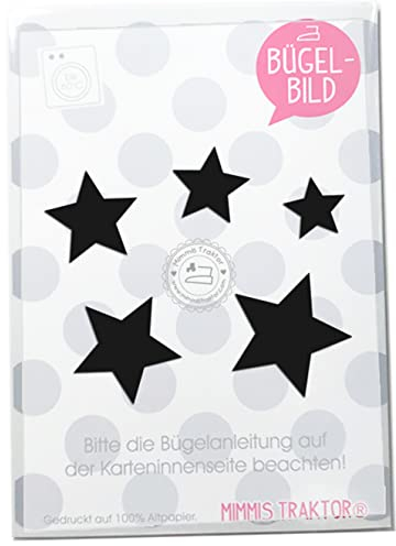 Bügelbild 5 Sterne 4 cm bis 2 cm Flockfolie kleine Aufbügler Applikationen Bügelsticker für Stoffe Textilien Kinder zum Aufbügeln Flicken, Farbe:schwarz