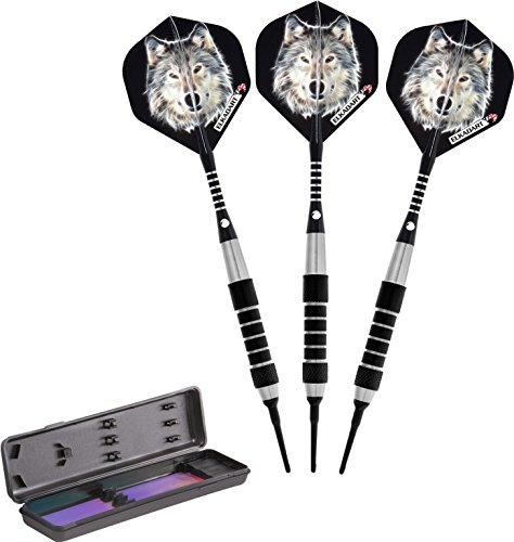 Elkadart Unisex-Adult Lone Wolf Soft Tip Darts with Storage/Travel Case, 16 Grams Darts-16 Aufbewahrungs-/Reisetasche, Silber/schwarz, Gramm