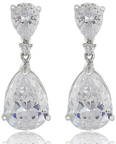 RIZILIA CELEBOX Tropfen CZ Ohrhänger Gold Edelstein Damen Geburtsstein | Mehrfarbig Geburtsstein Zirkonia, 18K Weißgold vergoldet Hängende Edelstein Statement Ohrhänger, hypoallergen, Geschenkbox