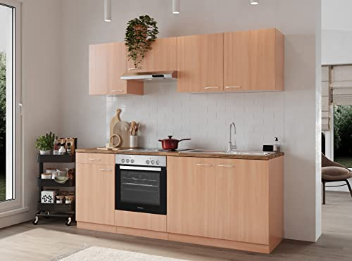 respekta Küche Küchenzeile Küchenblock Einbauküche Buche Gerda 210 cm