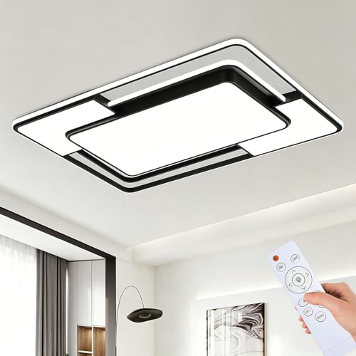 Style home 150W LED Deckenleuchte Metall Deckenlampe, voll dimmbar mit Fernbedienung 3000-6000K, Rechteckige Leuchte für Wohnzimmer, Schlafzimmer, Arbeitszimmer, Büro (90 * 60 * 6cm, Schwarz)