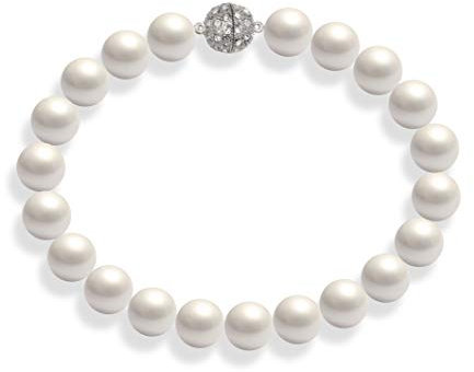 Schmuckwilli Perlenkette für Damen Magnetverschluß - 50cm Länge mit 20mm großen weißen runden Mallorca Perlen - Muschelkernperlen Kette für jeden Anlass - die Halskette Pearl Necklace für Frauen