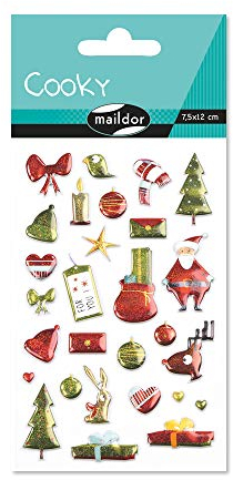 Maildor CY042O Packung mit Stickers Cooky 3D (1 Bogen, 7,5 x 12 cm, ideal zum Dekorieren, Sammeln oder Verschenken, Weihnachten) 1 Pack