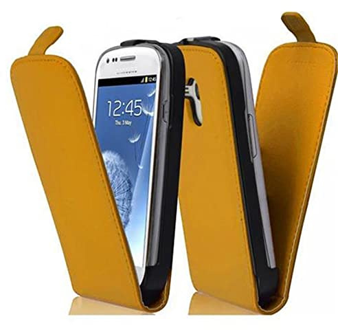 Cadorabo Hülle kompatibel mit Samsung Galaxy S3 MINI Flip Design aus Premium Kunst Leder Flip Klappbare Stoßfeste Magnetische Cover Hülle für Galaxy S3 MINI Tasche in Gelb
