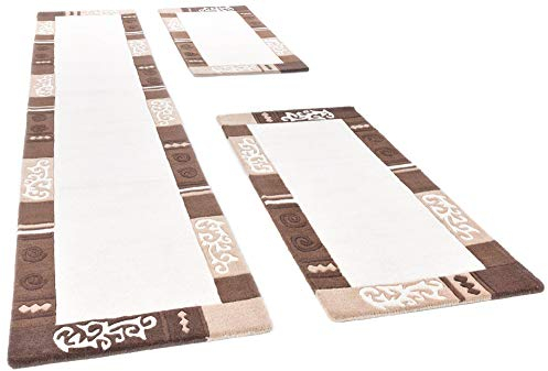 Theko | Teppich Ambaadi aus 100% Schurwolle | mit Muster | hangearbeitet | Farbe: Beige | Größe: 70 x 620 cm