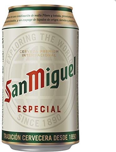 San Miguel Especial Lager, Lata de 33 cl, Cerveza Premium Española, Calidad Tradicional y Sabor Refrescante, 5.4% Volumen de Alcohol