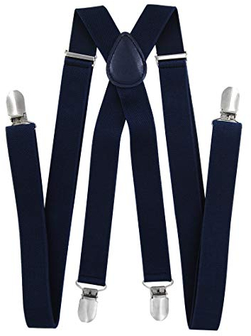 axy Hosenträger für Herren breit 2,5 cm in X-Form mit 4 Hosenträger Clips extra stark längenverstellbar 25mm (Dunkelblau)