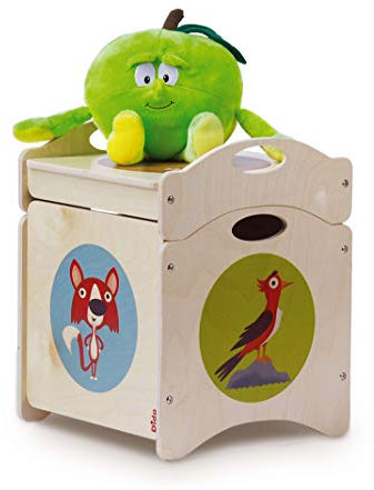 Dida - Die Troncotti, Spielzeug Aufbewahrungs-Pouf und Sitz für Kinder, Holzwürfel mit Rädern und stapelbarem Deckel, Waldtiermotive: Füchse, Specht und Maulwurf, Ideal für Kinderzimmer