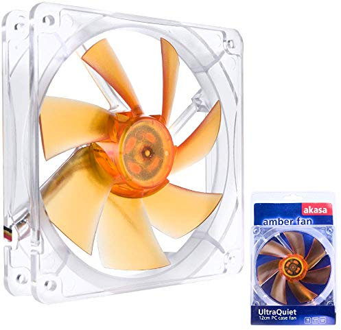 Akasa 120mm Amber | Silent Fan | 18dB | 3-pin to 4-pin adapter | 1400 RPM | High Airflow & Static Pressure | For PCs, Heatsink, CPU cooling and Ventilation | AK-183-L2B