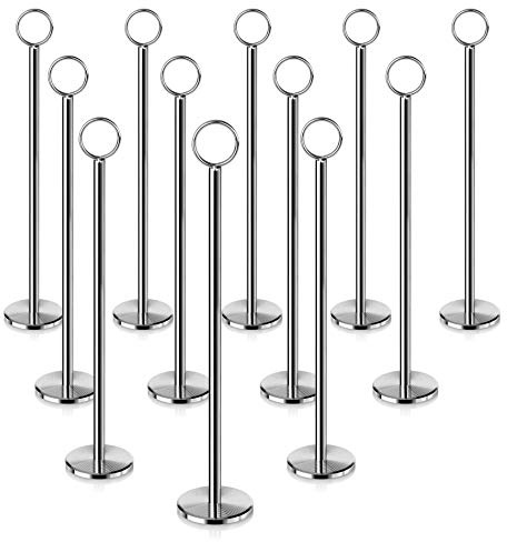 New Star Foodservice Ring-Clip Table Number Holder / Place Card Stand, 12 Inch, Silver, Set of 12