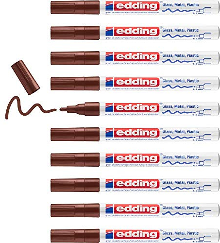 edding 751 marqueur peinture brillante - marron - 10 feutres peinture brillante - pointe ronde 1-2mm - pour dessin, coloriage, scrapbooking - étanche, très opaque