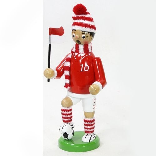 Hochwertiger Räuchermann Modell FUSSBALLER rot - weiss Größe ca. 20cm