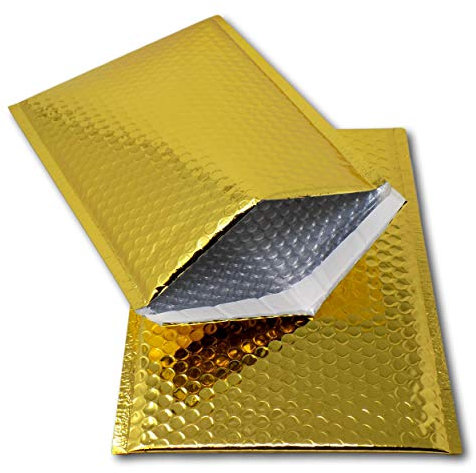 EPOSGEAR 10 Gold Shiny Metallic Foil Bubble Padded Bag Mailing Envelopes - Perfect for Marketing, Promotions or and Alternative to Gift wrap (A4 / C4-324mm x 230mm)
