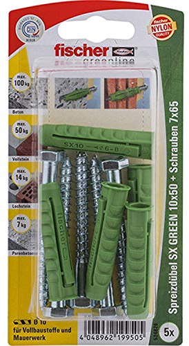 Fischer Spreizdübel SX Green 10x50 S K, 5 x 6-kt-Schraube 7 x 65, 524826