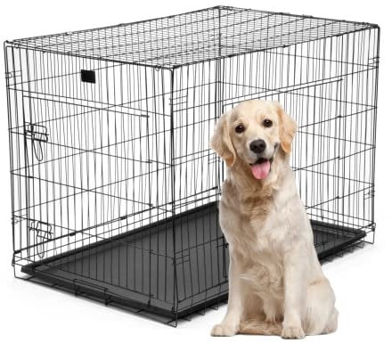 KCT XL Large Dog Crate with Removeable Plastic Tray Metal Puppy Pet Cage– Folding Training Pet Pen with 2 Doors