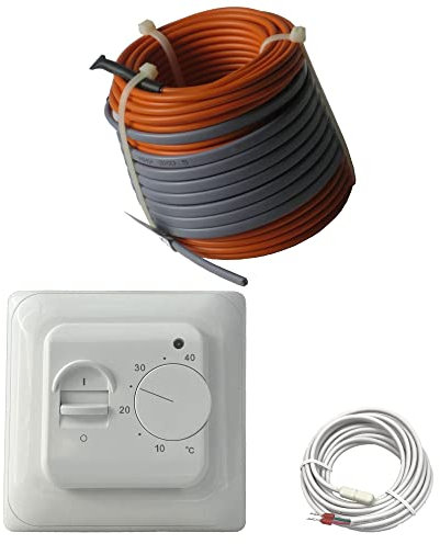 Elektrische Fußbodenheizung HoWaTech Profi Komplett Set TWIN Heizdraht 12 W/m inkl. Thermostat, Länge & Fläche:9.5-20m²