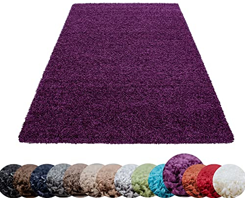 HomebyHome Shaggy Teppich Wohnzimmer 160 x 230 cm - Shaggy Teppich Hochflor Violett Extra Weich und Flauschig - Waschbarer Langflor Teppiche für Schlafzimmer, Küche, Flur - Carpet, Halı, Kilim