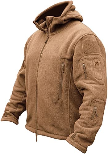 TACVASEN Herren Fleecejacke Military Outdoor Winddichte Jacke mit Kapuze- Gr. L, Sand