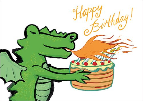 Kartenkaufrausch Coole Geburtstag Grußkarte mit feurigem Drachen und Torte: Happy Birthday • hübsche Grusskarte zum Geburtstag mit Umschlag geschäftlich & privat