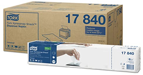 Tork 17840 Xpressnap Snack Weiße Spenderserviette / 1-lagige Papierservietten mit 1/4 Falz für Serviettenspender N10 / 8 x 5 x 225 (9000) Servietten / 21,6 x 21,3 cm (B x L)