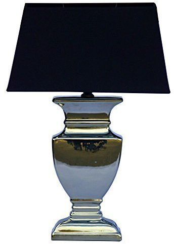 DRULINE Silver Lady 59 cm Tischlampe SCHWARZ Shabby Chic Tischleuchte Silber Keramiklampe