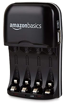 Amazon Basics Carica con porta USB per batterie Ni-MH AA e AAA, Nero
