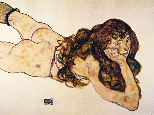 1art1 Egon Schiele Poster Auf Dem Bauch Liegender Weiblicher Akt, 1917 Kunstdruck Bild 80x60 cm