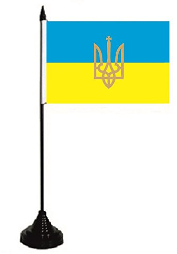 U24 Tischflagge Ukraine mit Wappen Fahne Flagge Tischfahne 10 x 15 cm