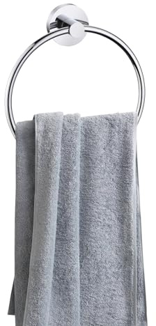 iBathUK Modern Wall Mounted Round Stainless Steel Towel Ring Holder – Chrome Finish with Anti-Corrosion Zinc and Aluminium, Bathroom Accessories Set, Round Towel Ring