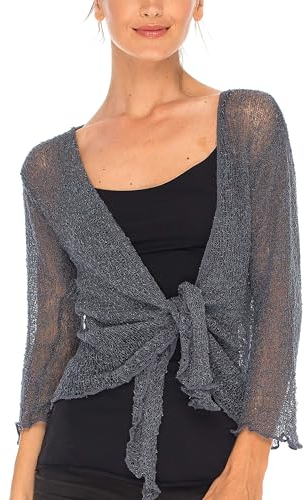 SHU-SHI, donne - Cardigan con coprispalle velato in maglia leggera, grigio, taglia unica
