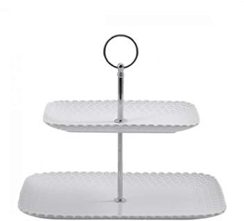 La Porcellana Bianca - Vassoio Rettangolare Momenti 2 Ripiani con Manico, Confezione Regalo, Bianco, 27 x 19 x 35 cm