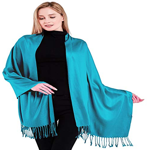 CJ Apparel Damen Hand Made Nepalese Tassels Shawl Pashmina-Schal, Türkis V1118, Einheitsgröße