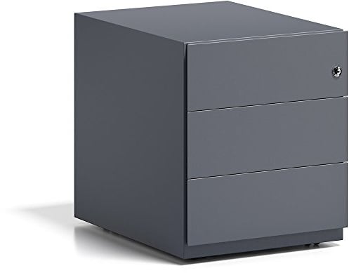BISLEY Rollcontainer Note mit Griffleiste, 3 Universalschubladen, Metall, 634 Anthrazitgrau, 56.5 x 42 x 49.5 cm