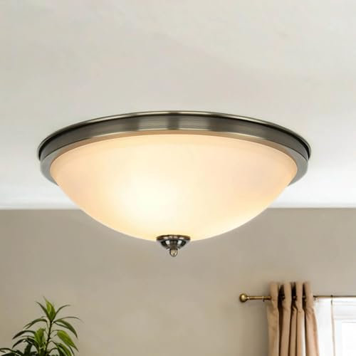 Licht-Erlebnisse Deckenleuchte Jugendstil Rund Glas – Deckenlampe Vintage – Deckenleuchte Messing – Ø 43 cm – E14 – 3-flammig – Deckenleuchte Wohnzimmer Klassisch