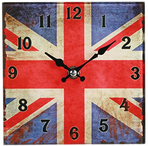 Glas-Tischuhr Vintage Union Jack, ca. 15 x 15 cm